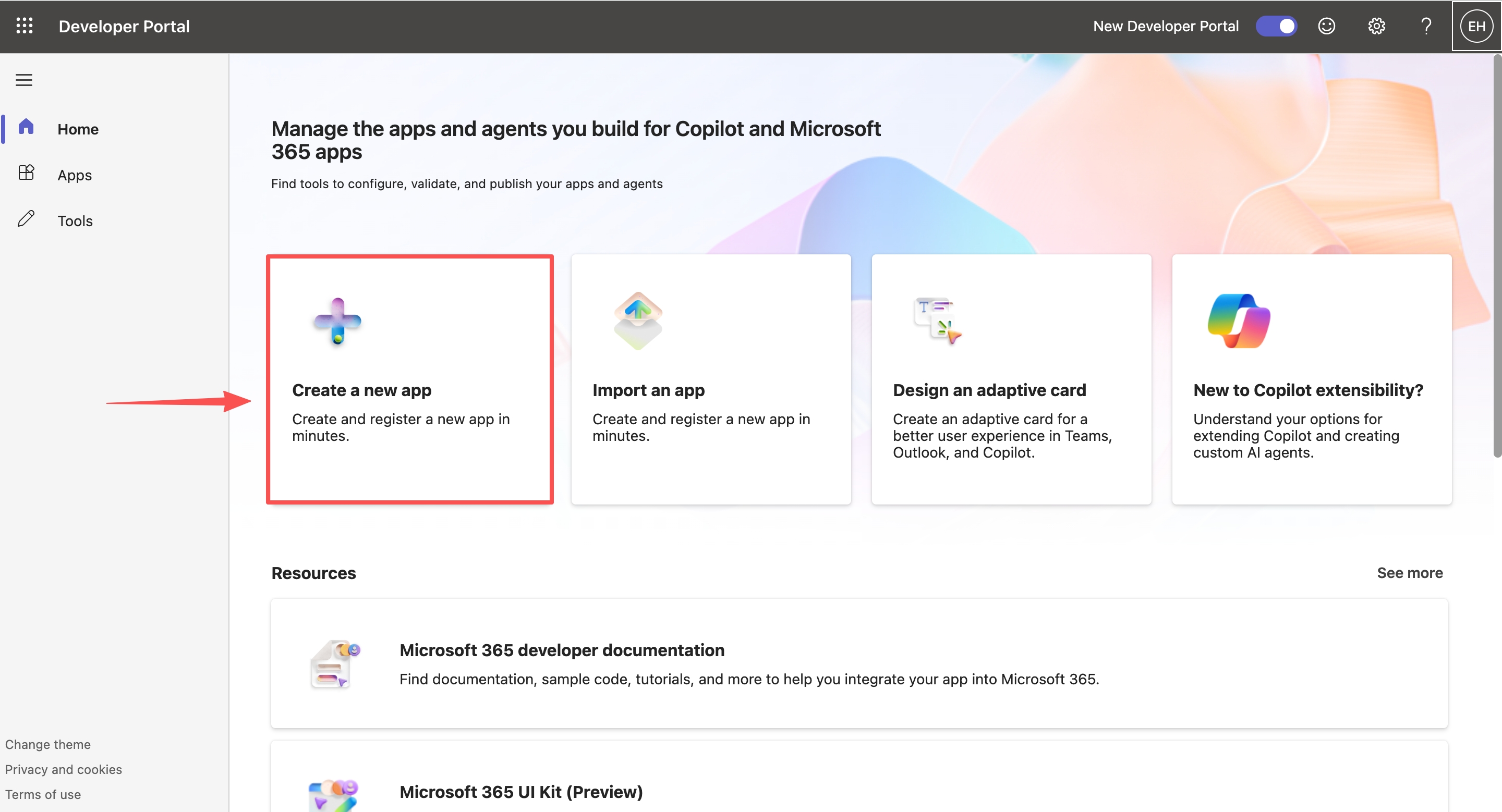 Teams Developer Portal — Apps — Create a new app