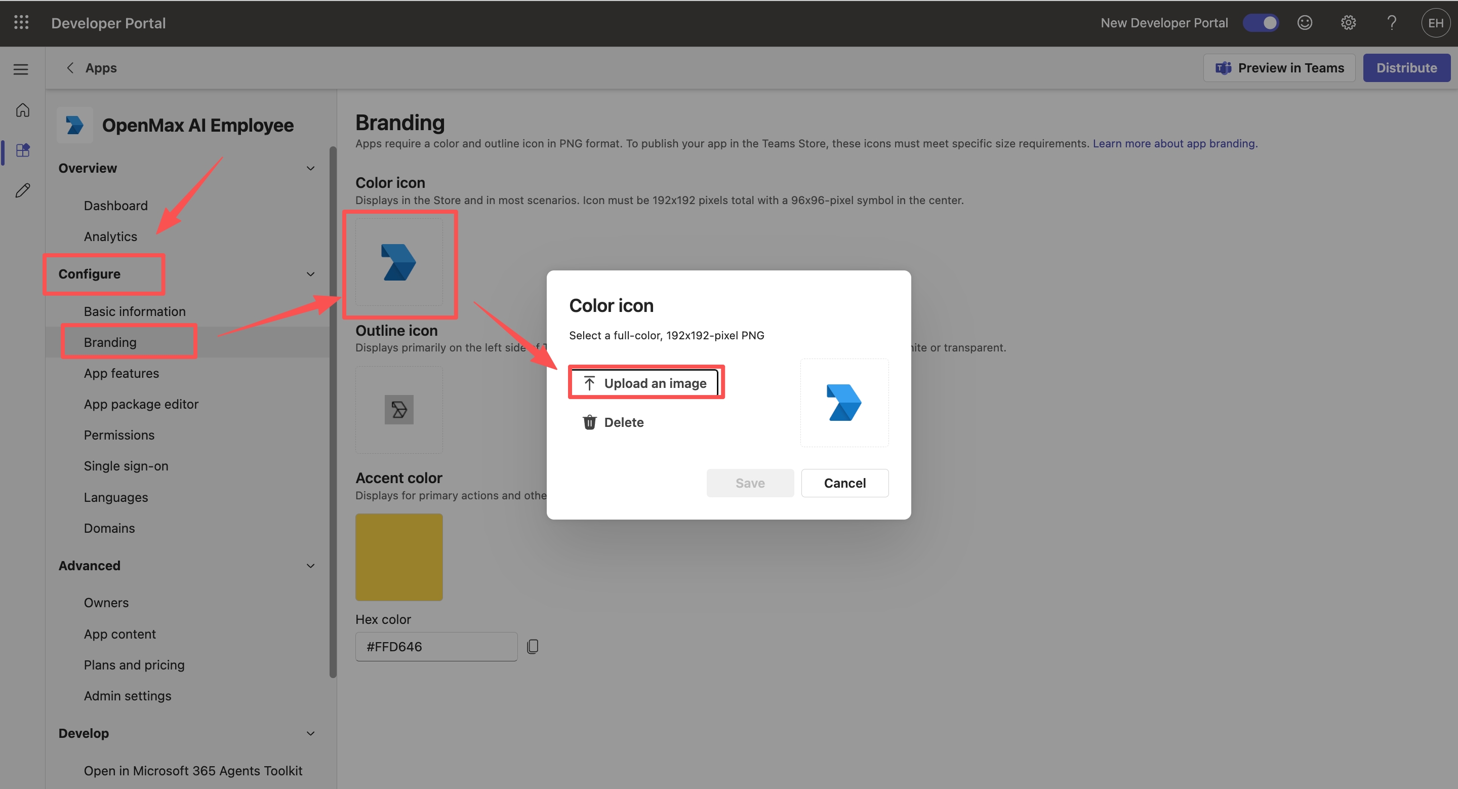 Configure — Branding — color and outline icons